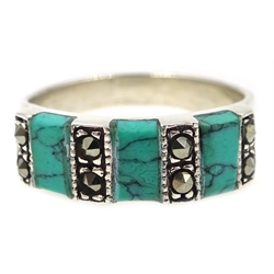  Silver turquoise and marcasite ring, stamped 925  