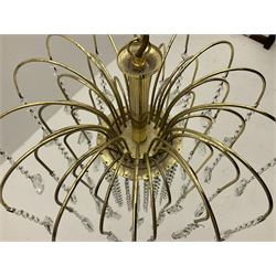 1970s Italian Murano waterfall gilt chandelier, with slim curved branches decorated with faceted droppers on three tiers with central cylindrical column, approx H40cm excl fitting