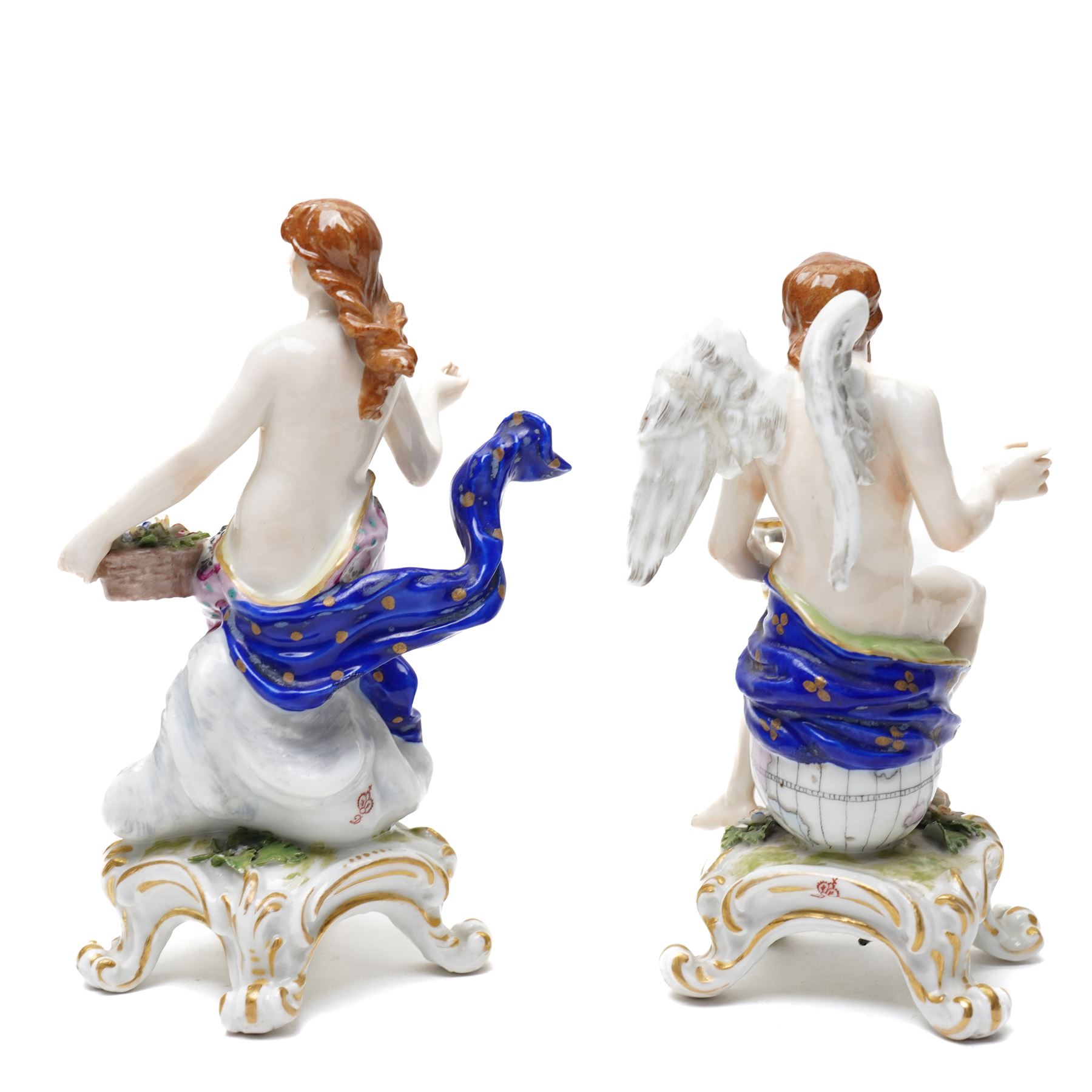*18th century Chelsea porcelain vase, c1756-1759, with moulded floral decoration, with reserve panels of birds, gold anchor mark to base, H21cm; together with a pair of Sampson figures in Chelsea style, modelled as two female figures holding a peacock and corn, H22, and one further pair of Sampson figures, H17cm (5)From the Kirkham Hall Attic & Cellar Collection, sold without reserve