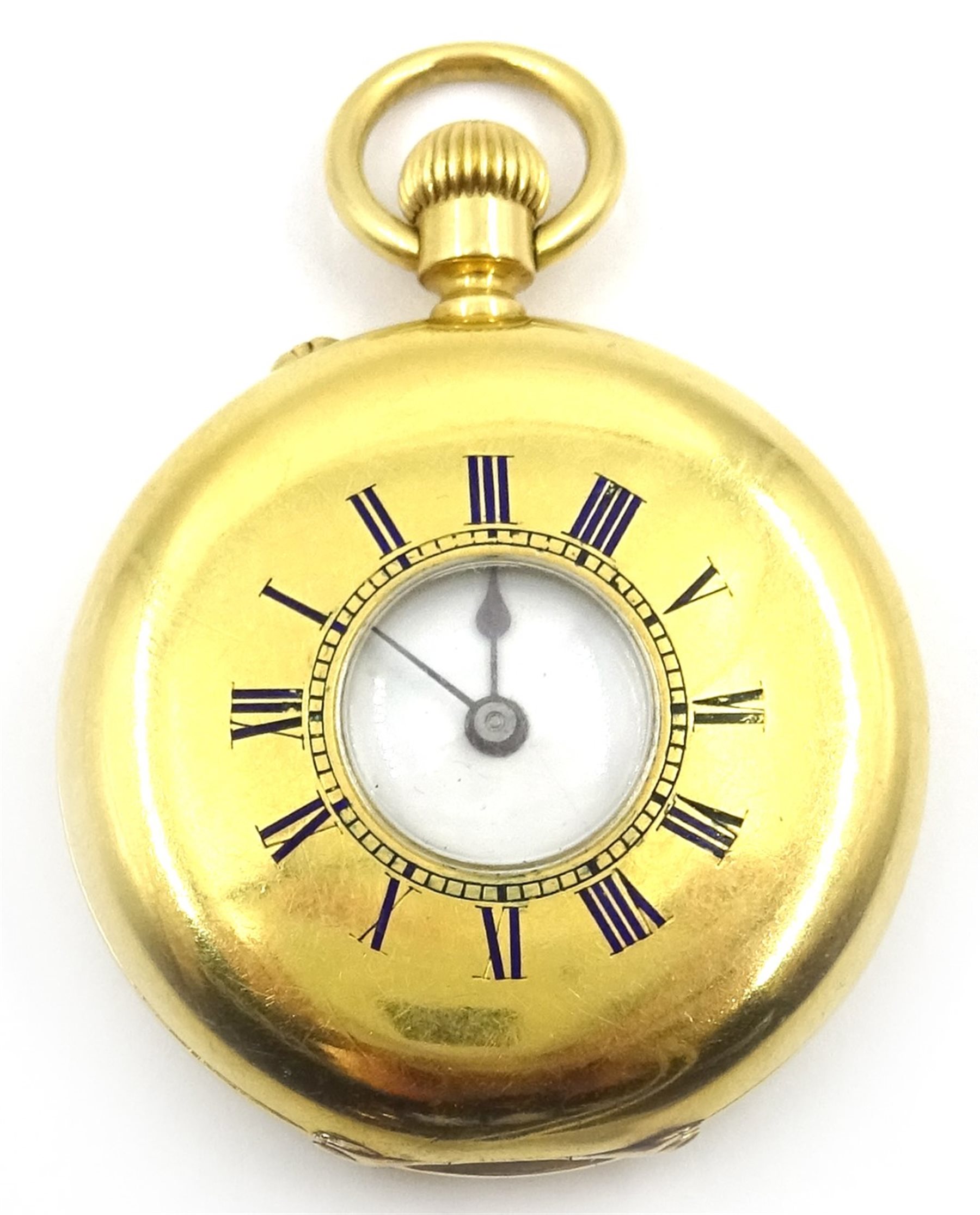 18k gold cased half hunter key wind fob watch the inner case