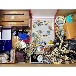  A collection of vintage and later costume jewellery including brooches, necklaces, bracelets and watches.  