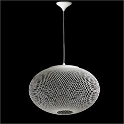 Moooi - NR2 pendant light, circular openwork shade formed from fine white threads in a com...