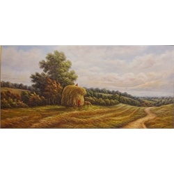 Harvest Scene, 20th century oil on canvas signed  P. Wilson 59cm x 120cm  