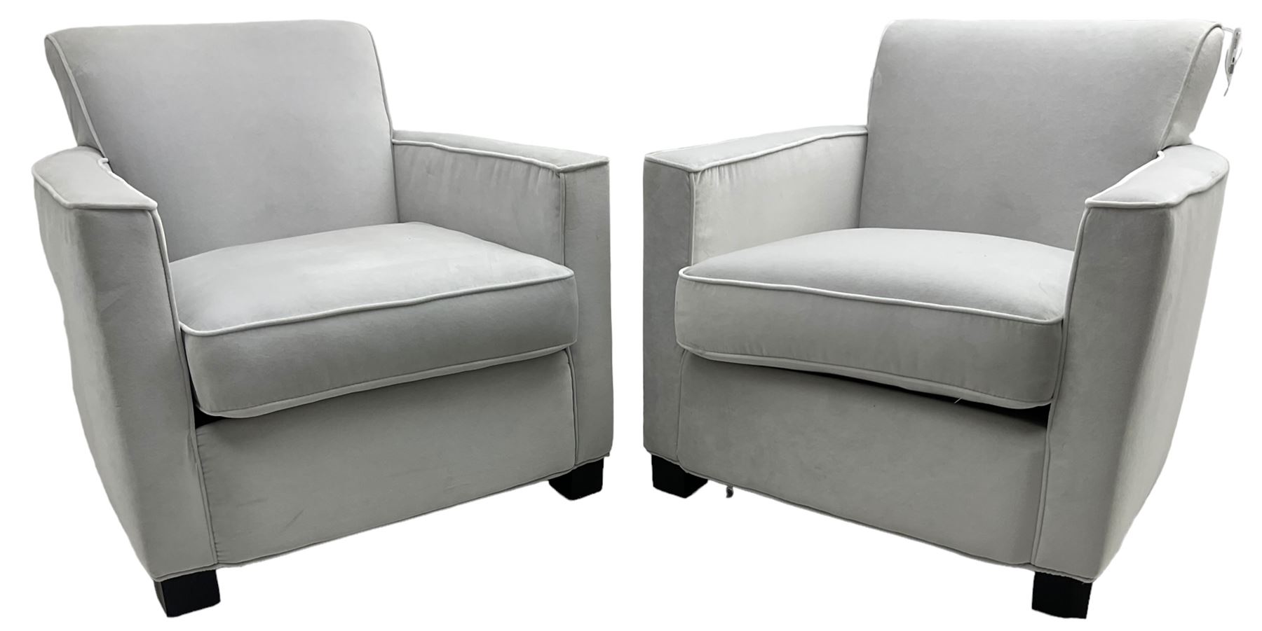 India Jane Interiors - 'Savoy' pair of contemporary armchairs upholstered in light grey velvet fabric - ex-display/bankruptcy stock 
