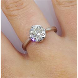 Platinum single stone old cut diamond ring, hallmarked, diamond approx 1.65 carat 