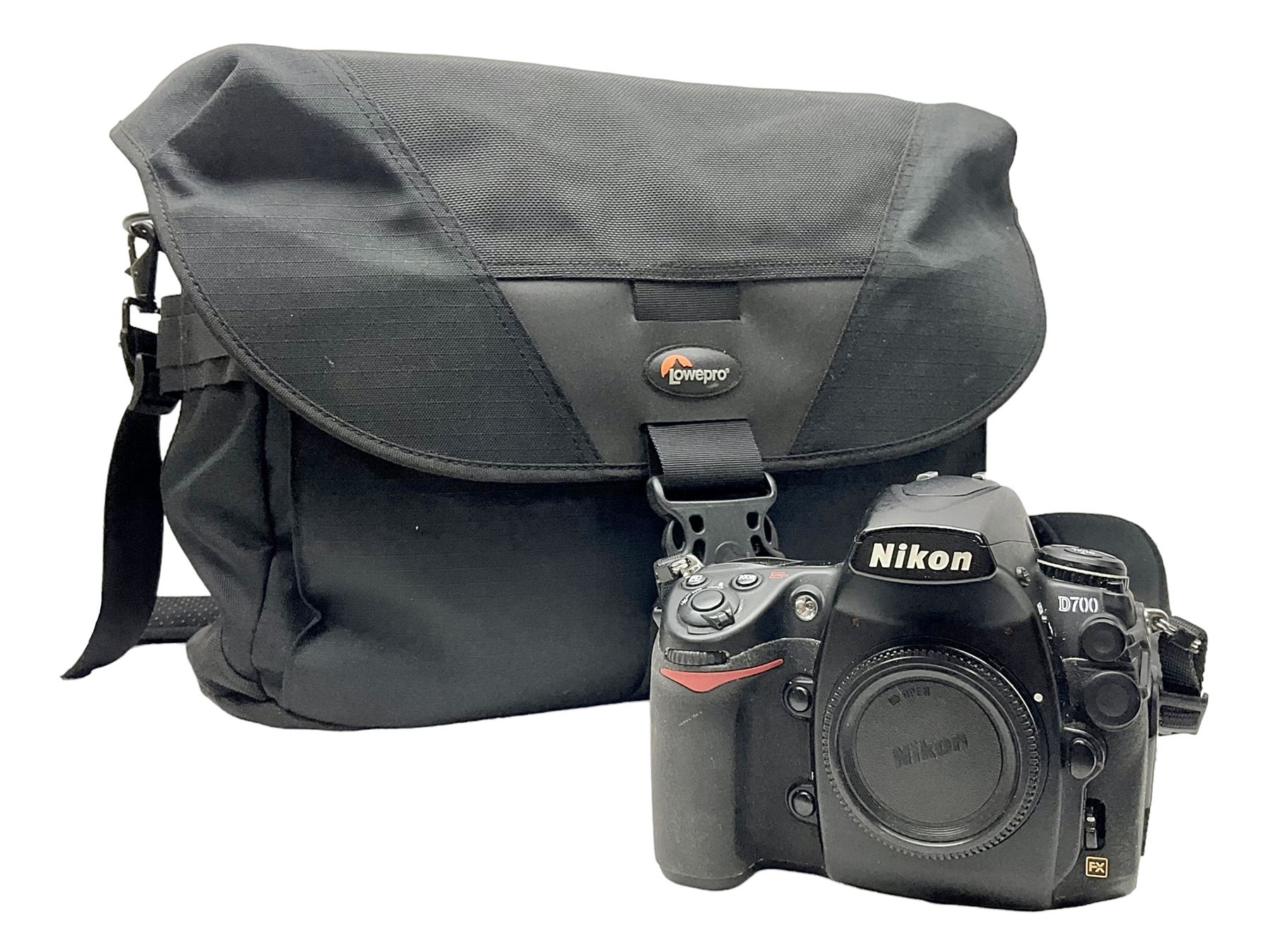 Nikon D700 camera body, serial no 2257597, with Lowepro camera bag