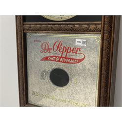 Late 20th century American 'Dr. Pepper King of Beverages' advertising wall clock in oak case, by Wisconsin Clock Co.