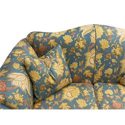 Lincoln House - two seat sofa (W170cm), wingback armchair (W94cm), and armchair (W90cm), upholstered in blue ground fabric with floral pattern