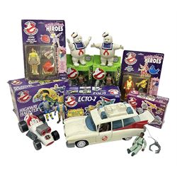 Ghostbusters - 'ECTO 1' car with two figures; ECTO-2 Vehicle, Highway Hunter Action Ghost Vehicle and Haunted Vehicles Air Sickness; all boxed; racing car with Egon Spengler driver; two 1984 Marshmallow Man figures; and four unopened carded/boxed figures etc