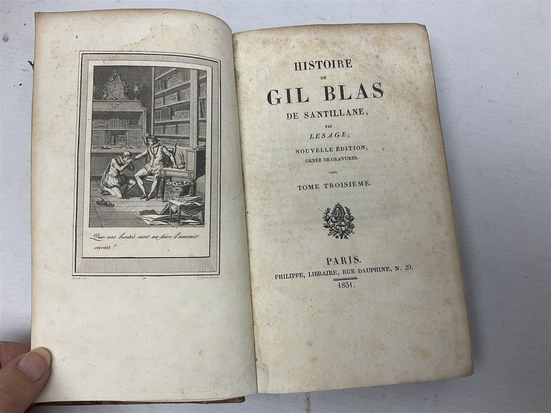  Coelebs; In Search of a Wife, fifth edition in two leather bound volumes London 1809, together with Tome Troisieme; Histoire De Gils Blas De Santillane, two leather bound volumes Paris 1831 and Dramatic Miscellanies one leather bound volume London 
