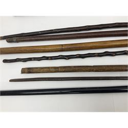 Collection of walking sticks including silver collared example and horn handles, largest L92cm 