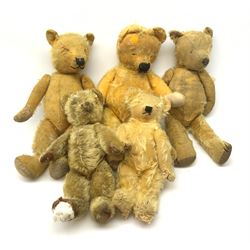 Five English teddy bears 1930s-50s comprising Merrythought, Chad Valley, two Chiltern and another, all for restoration or spares/repair(5)