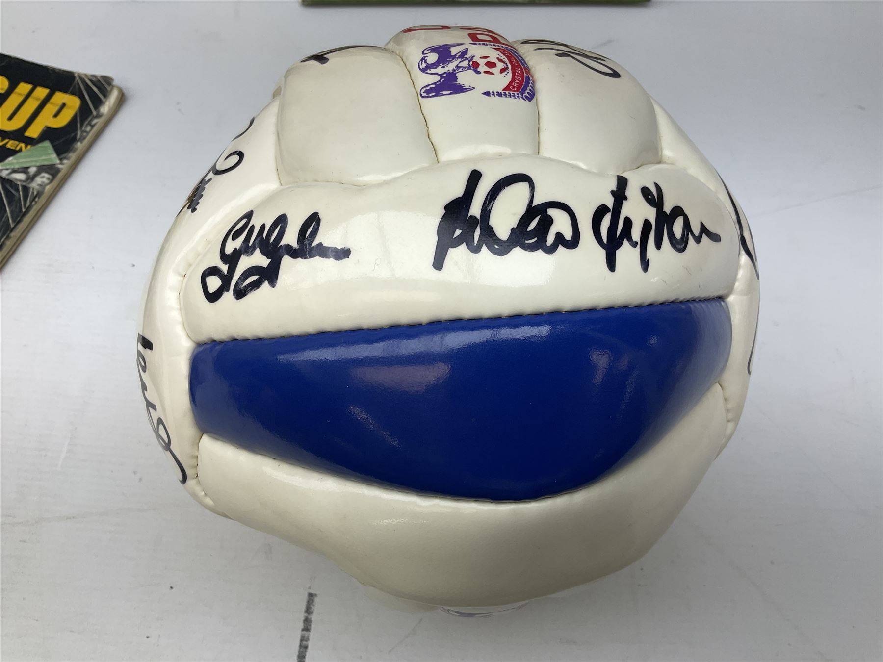 Crystal Palace signed leather football, late 1990s, including Steve Coppell, Simon Rodger, Tony Folan, Gareth Graham, Jamie Smith etc; and quantity of football books including 1966 World Cup booklets etc
