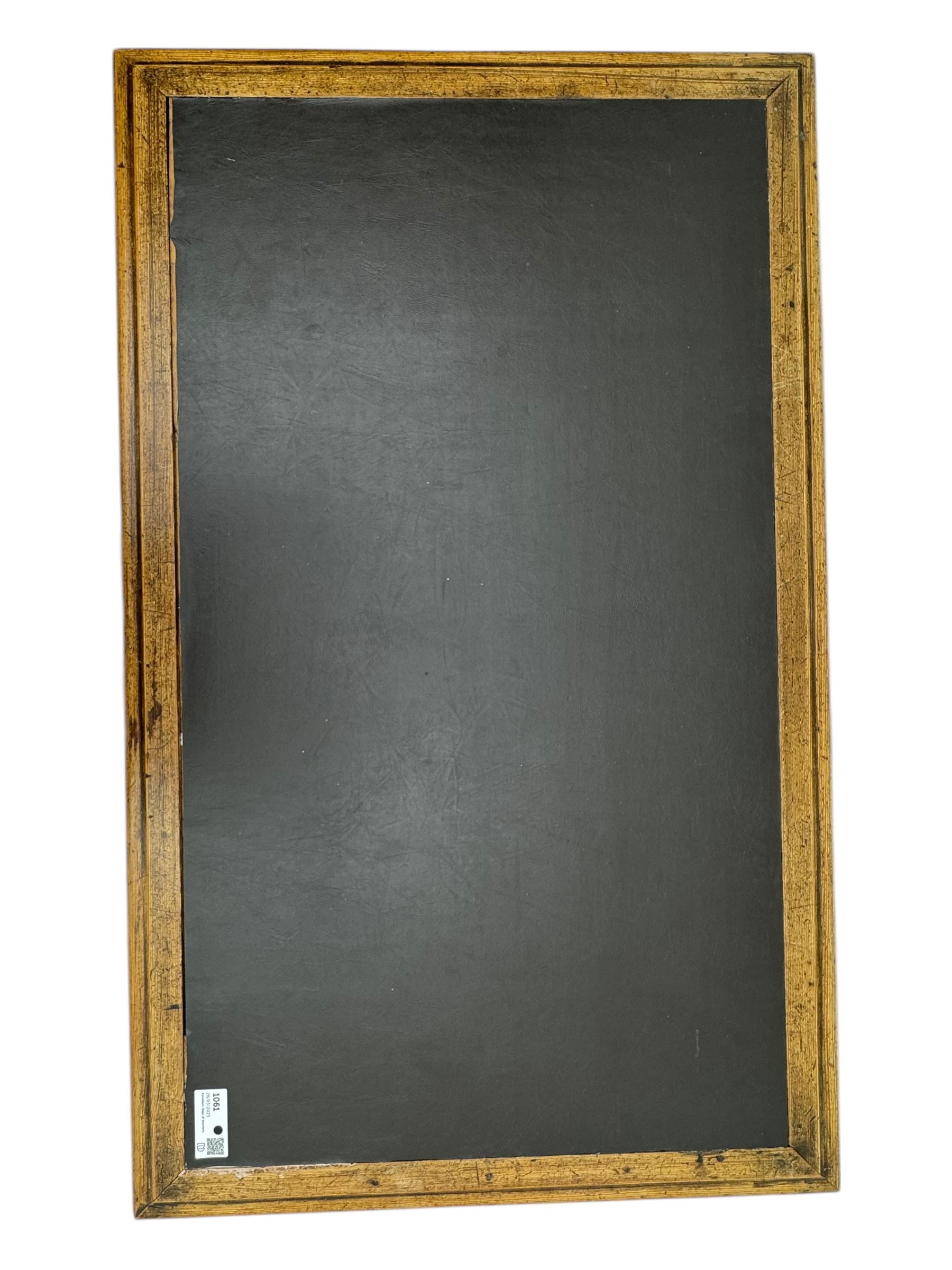 Victorian pine writing table, rectangular top with moulded edge and inset leather writing surface, the frieze fitted with two short drawers, raised by turned supports 