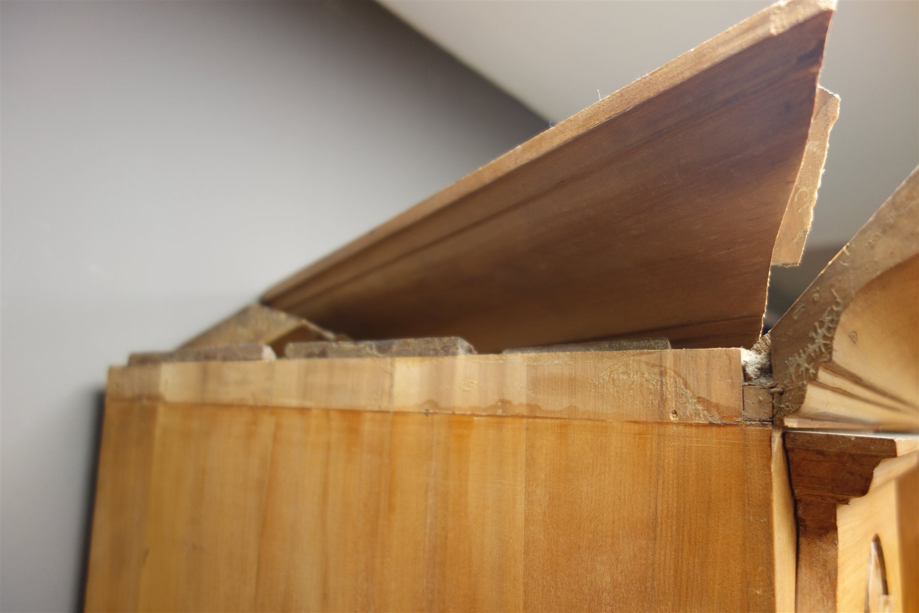 Edwardian satin walnut single door wardrobe, projecting cornice, full