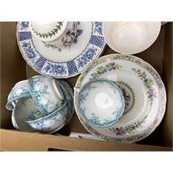 Quantity of teawares to include Coclough, Pearsons stoneware lidded twin handled pot, and other ceramics in two boxes