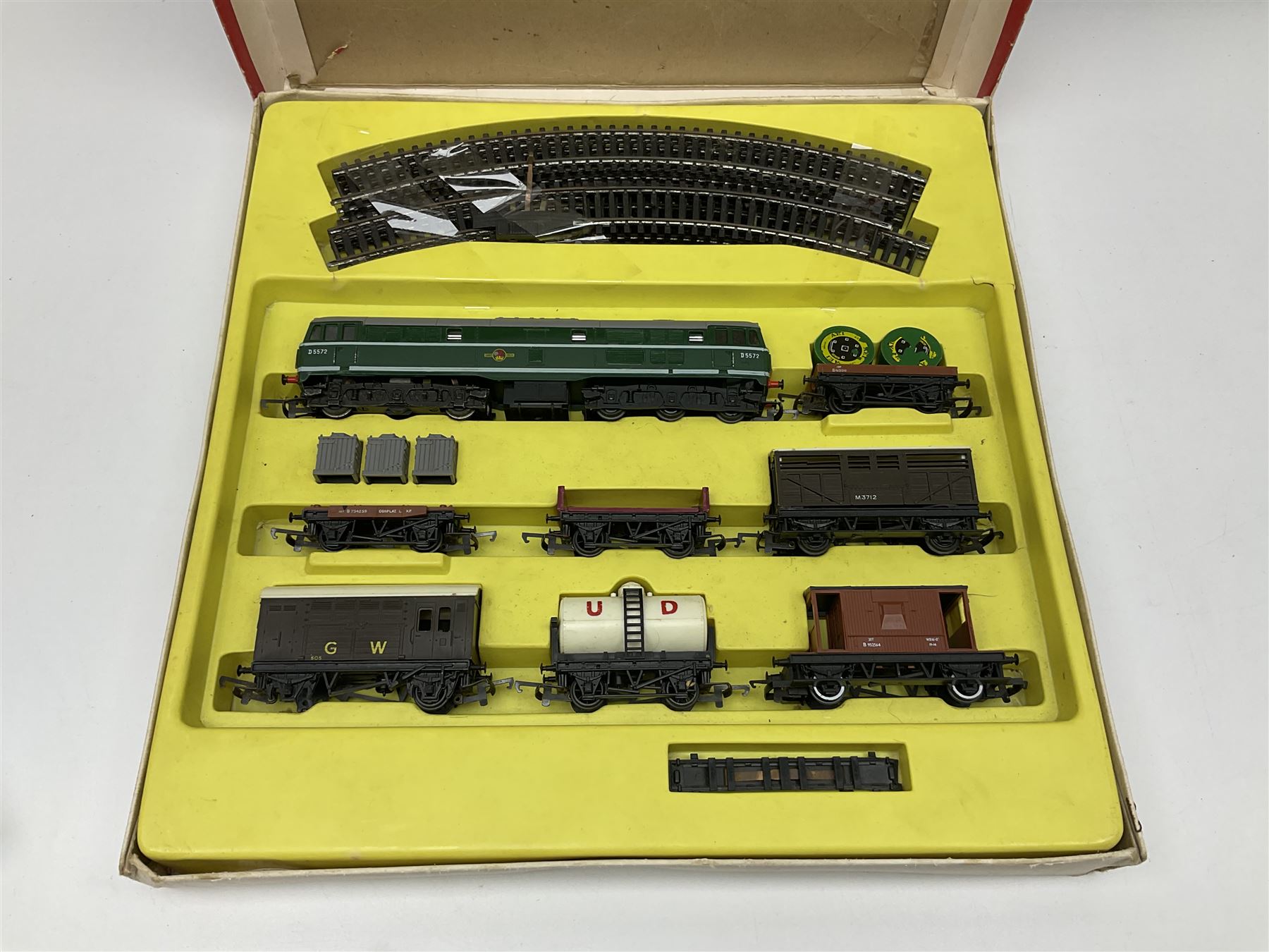 Hornby '00' gauge - RS.651 Freightmaster Set with Class 31 Diesel (Brush Type 2) A1A-A1A locomotive, seven wagons and track; boxed; together with fifteen various makers wagons and Busch Micro Electronic Roadworks Sign Set; predominantly boxed