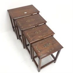 Small Eastern nest of four inlaid rosewood tables, W54cm, H54cm, D39cm