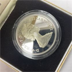 Four The Royal Mint United Kingdom silver proof coins, comprising two 1980 'Her Majesty Queen Elizabeth The Queen Mother' crowns, 1981 'Commemorating The Marriage Of His Royal Highness The Prince Of Wales And Lady Diana Spencer' crown and 1997'Golden Wedding Anniversary' five pounds, all cased with certificates 