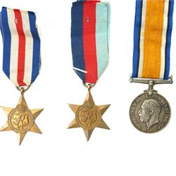 WWI pair to 242062 Pte. O C R Harris East Surrey Regt., WWI German Iron Cross, WWI marching compass in leather case, silver Training Reserve badge etc