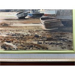 Don Micklethwaite (British 1936-): Whitby Swing Bridge at Sunset, oil on canvas signed 30cm x 39cm 