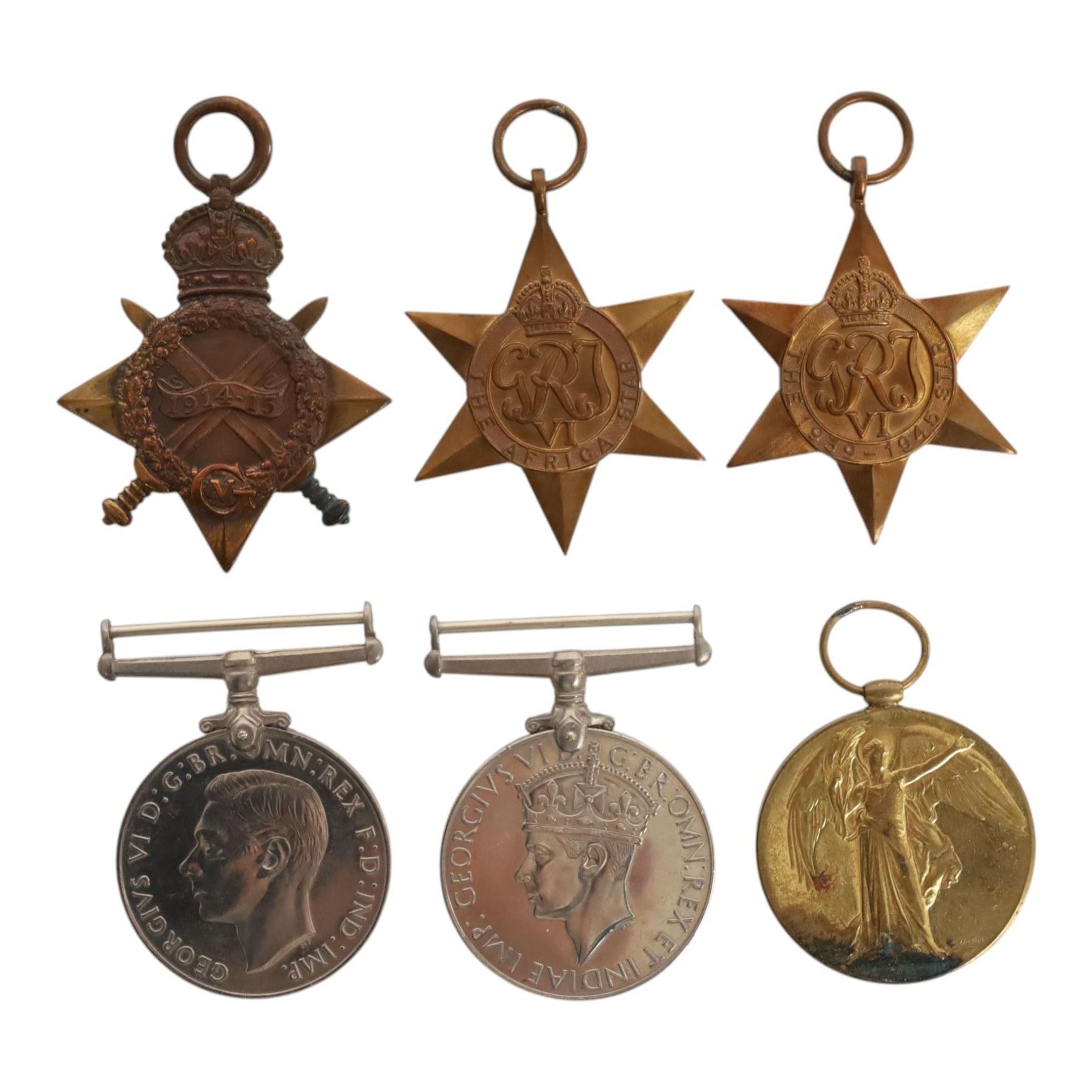 WWI and WWII medal group, comprising 1914-15 star, Victory Medal, War medal, Defence medal, 1939-45 star and African star, awarded WSA Robert Morris, Skipper, Royal Navy Reserve