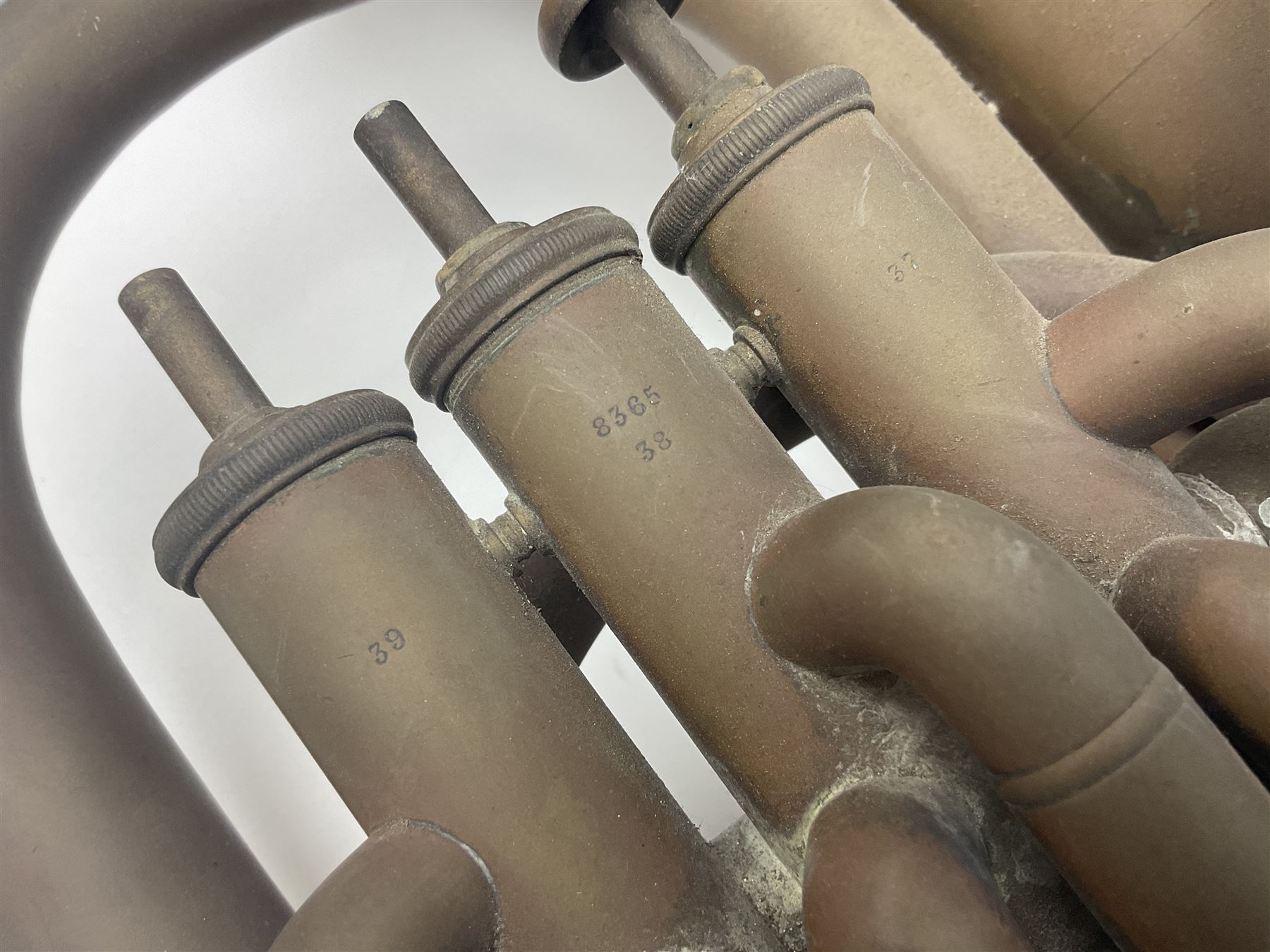 Early 20th century French Jerome Thibouville-Lamy Class B brass 4-valve euphonium for restoration or display L59cm