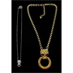 Butler & Wilson gilt crystal panther necklace stamped and a silver panther necklace, stamped 925