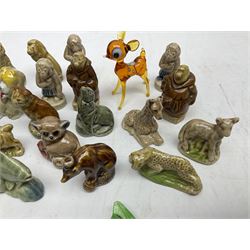 Collection of Wade Whimsies and three hand blown glass deer