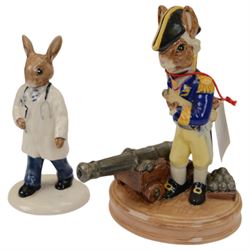 Royal Doulton Bunnykins,  six figures Shipmates Collection together with HMS Bunnykins display stand, together with three other figures 
