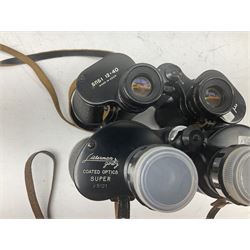 Nine cased pairs of binoculars to include Lieberman & Gortz 12x50, Frank Nipole 8x56, Uniscope, Hoya mark II 8x40, Porst 8x56 etc