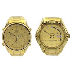 Seiko Chronograph gentleman's quartz gold-plated and stainless steel wristwatch, Ref. 7A28-7020, boxed and a Seiko 5 Sports automatic wristwatch, Ref. 7S36-00M0, both on original straps