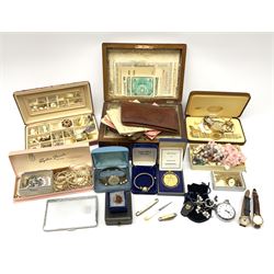 A 19th century Tunbridge banded box, together with a selection of Vintage and later costume jeweller, to include wristwatches, plus a selection of paper ephemera and notes, to include Soldier's Service and Pay Book, various Ration Books, etc. 