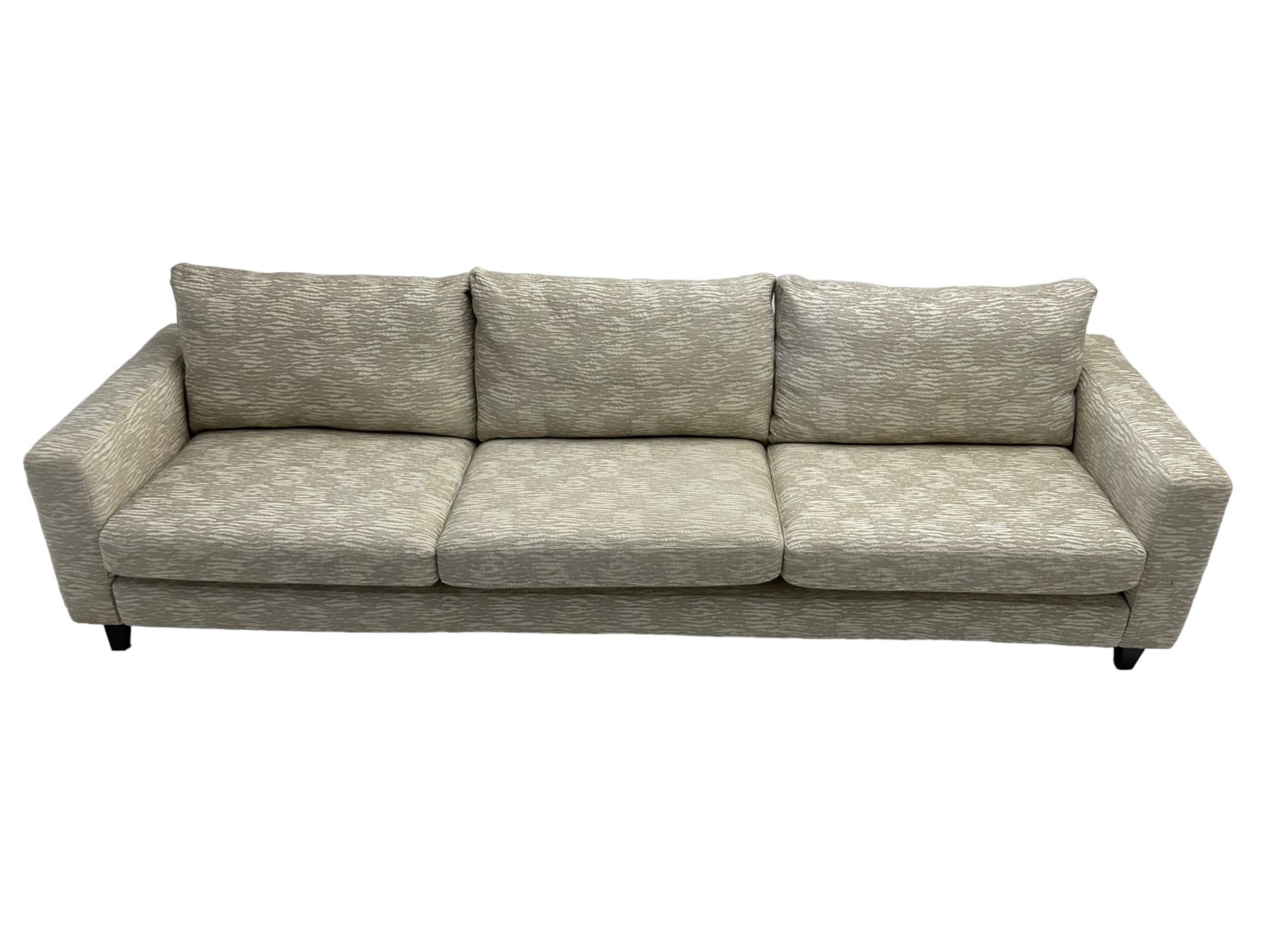 Orior - contemporary large three seat sofa, upholstered in patterned textured fabric on ebonised splayed feet