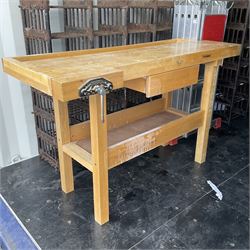 Whitegate wooden work bench with two vices and a drawer THIS LOT IS TO BE COLLECTED BY APPOINTMENT FROM DUGGLEBY STORAGE Garden Home Commercial Assets