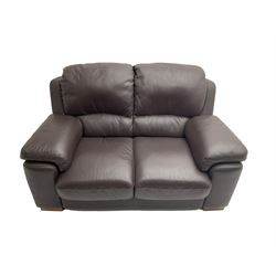 Rogers of York - pair two seat sofas, upholstered in soft brown leather