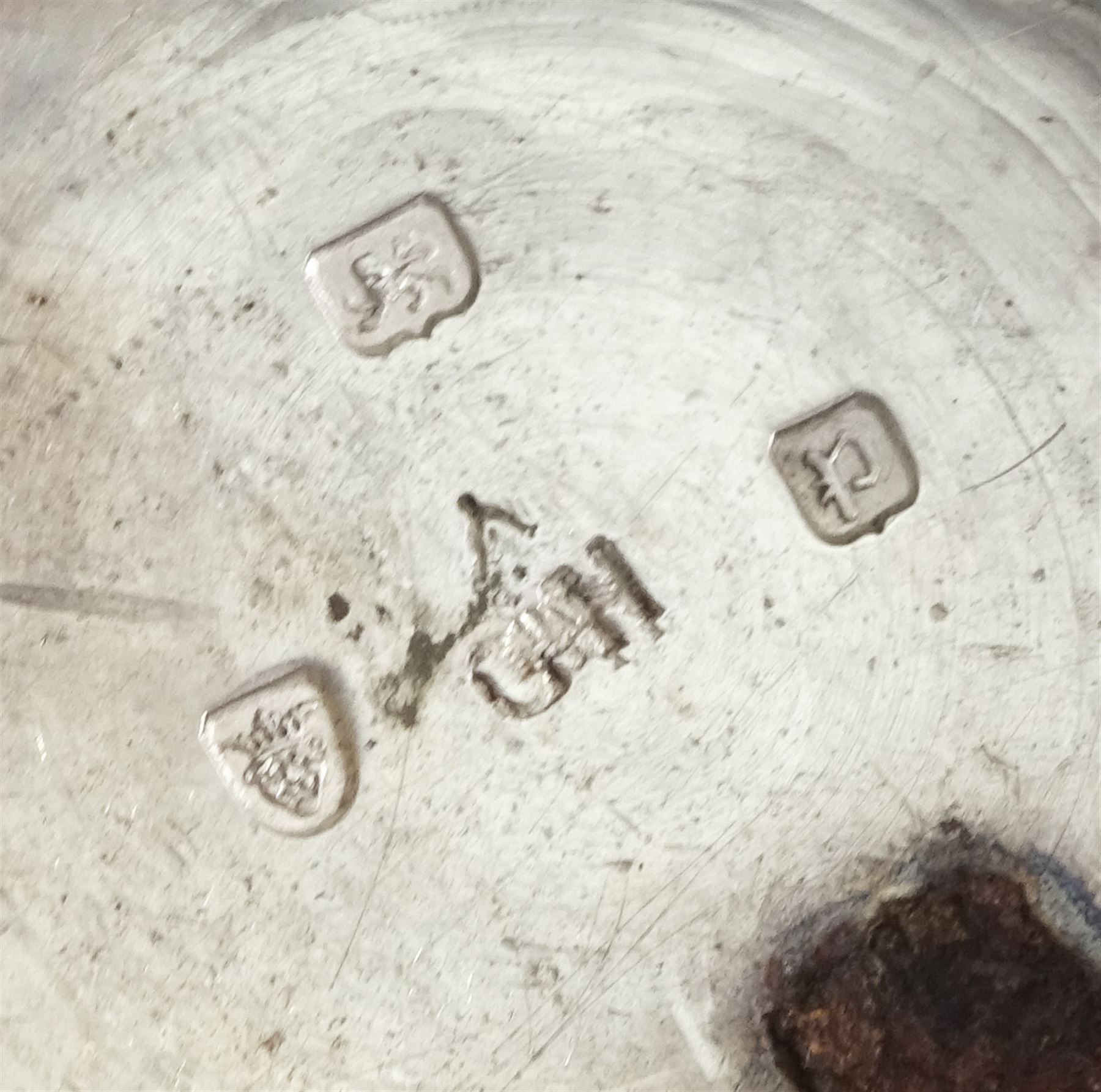 18th century silver pair cased verge fusee pocket watch by Alexander Hare (London ca.1781-1824), No. 200, square baluster pillars, pierced and engraved balance cock, white enamel dial with Roman hours and outer Arabic minute ring, beetle and poker hands, case makers mark G H, London 1770, with a fabric watchpaper embroidered with map of Europe