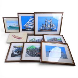 John Sutton (Whitby ?-2026): Railway and Maritime Scenes, fourteen gouache paintings variously signed, all framed, max 30cm x 41cm (14) 