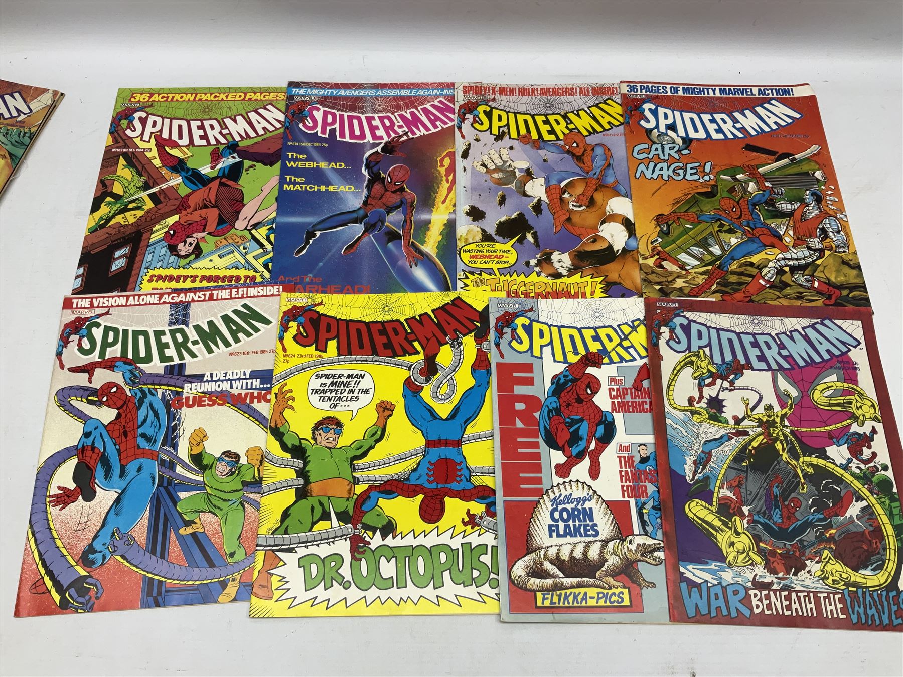 Spider-Man comics (1982-1985) nos 500-527, 529-535, 537-552, 579-602, 604-614, 620-626, and 628-631 (97)