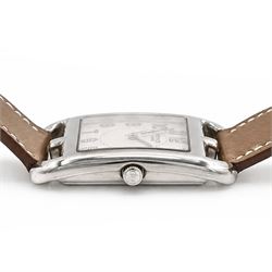 Hermès Cape Cod ladies stainless steel quartz wristwatch, Ref. CC2.710, white / silvered dial with Arabic hour markers, on taupe leather strap, boxed with guarantee dated 2011