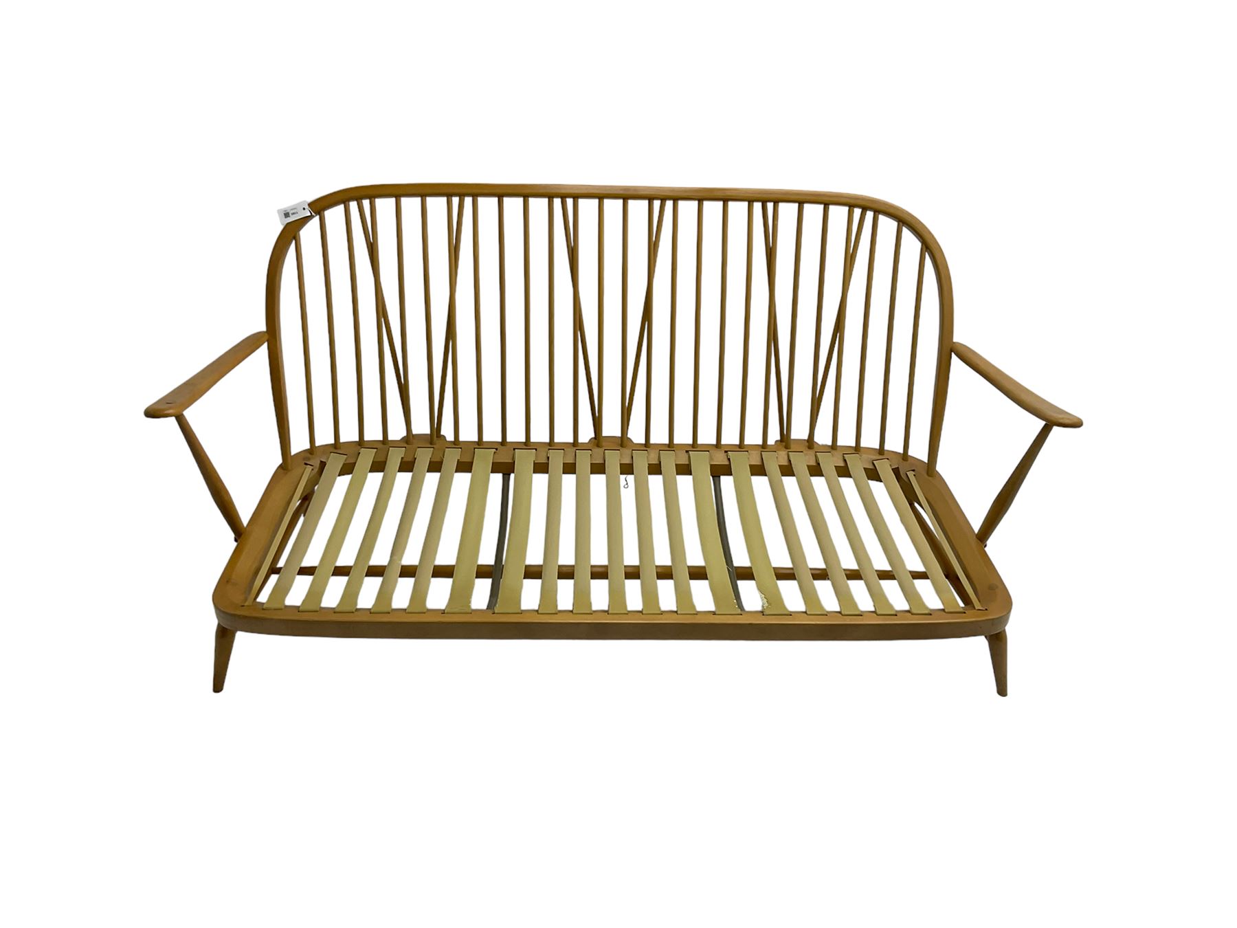 Ercol - 'Windsor' three seat settee (W175cm, H77cm); and pair ercol 'Windsor' easy armchairs (W70cm, H77cm), (no cushions, frames only)