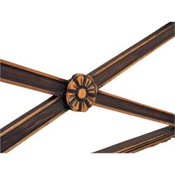 Georgian design Indian sheesham hardwood framed four poster bed, lattice slats to the top supported by reeded cylindrical and octagonal column uprights, the pierced stepped headboard carved with floral motifs, with associated mattress