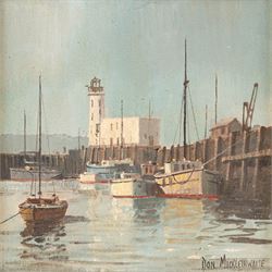 Don Micklethwaite (British 1936-): Scarborough Outer Harbour, oil on board signed 22cm x 22cm