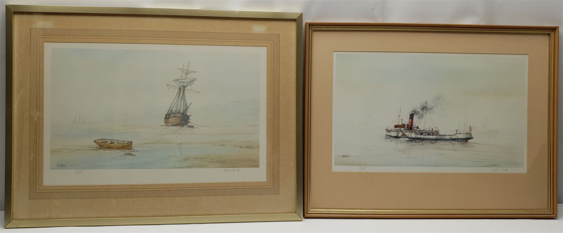 David C Bell (British 1950-): 'Awaiting the Tide' and 'Lincoln Castle', two colour prints signed and titled in pencil, max 32cm x 50cm (2)