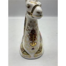 Two Royal Crown Derby paperweights, comprising Elephant, with gold stopper and Llama, with gold stopper, both with printed mark beneath 