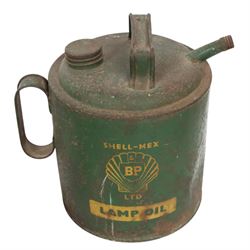 Shell-Mex Lamp Oil can, three oil jugs, including two red Esso examples and a green Castrol example and one other