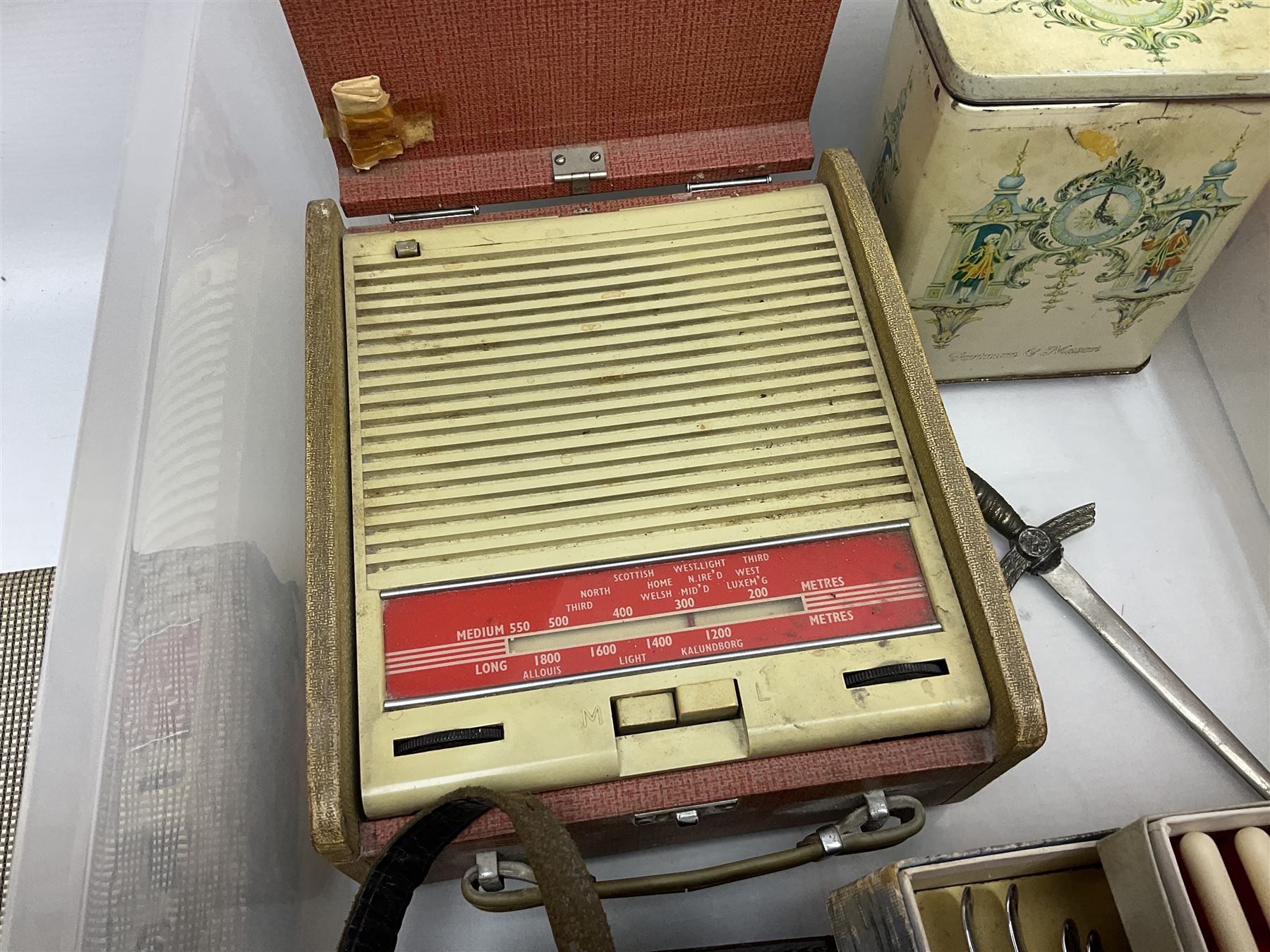 Ekco transistor portable radio, Kodak Brownie Cresta camera in case, Castle & Co Hull binoculars in case, 1970s and later annuals to include Beano, 1926 The Picture Show annual, silver-plate etc