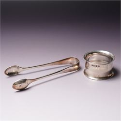 Pair of Victorian silver fiddle pattern table spoons London 1844 Maker James & Albert Savory, George III table spoon by Peter and Ann Bateman, engraved silver caddy spoon Birmingham 1810 Maker Samuel Pemberton and three other silver items 