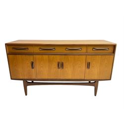 G-Plan - mid-20th century teak 'Fresco' sideboard, fitted with four drawers over cupboards, on tapered supports