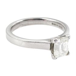 18ct white gold single stone emerald cut diamond ring, diamond 1.01 carat, with European Gemological Laboratory report